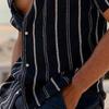 Мужская рубашка, красивый полосатый принт, контрастный цвет, отложной воротник, однобортные летние топы, мужская одежда
