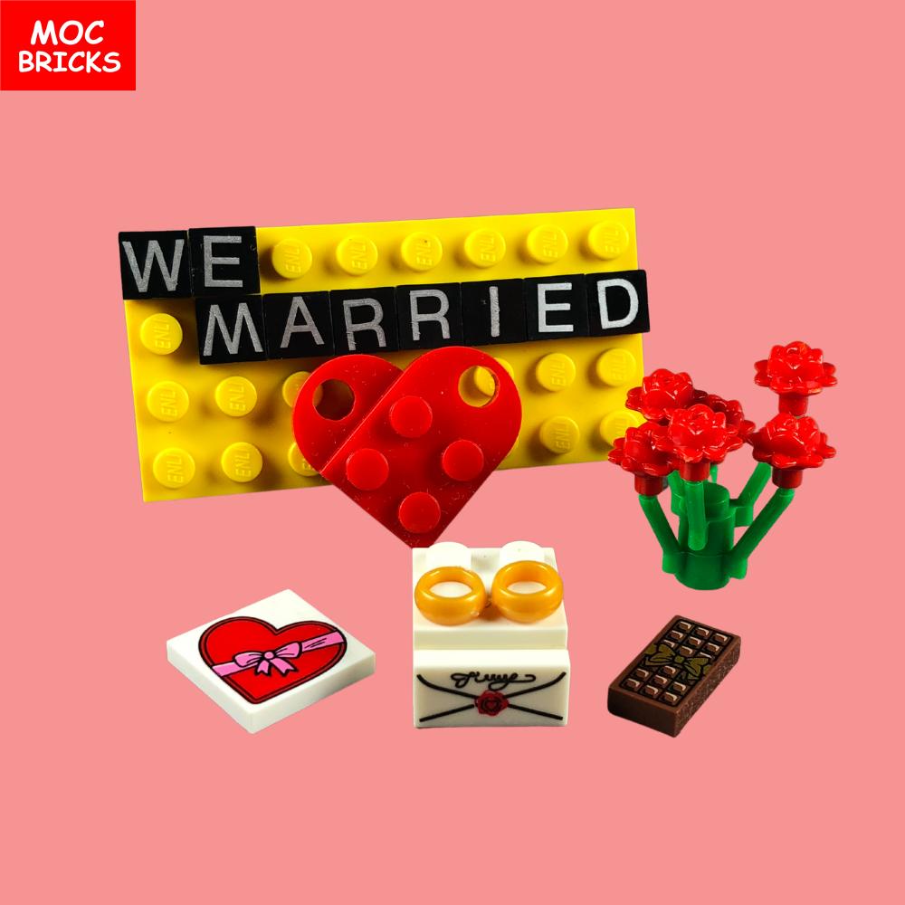 MOC Фигурка из кубиков Браслет бриллиантовая невеста жених Брак Жениться свадьба Цепочка Строительные блоки Собранный Детские игрушки для друзей Подарок