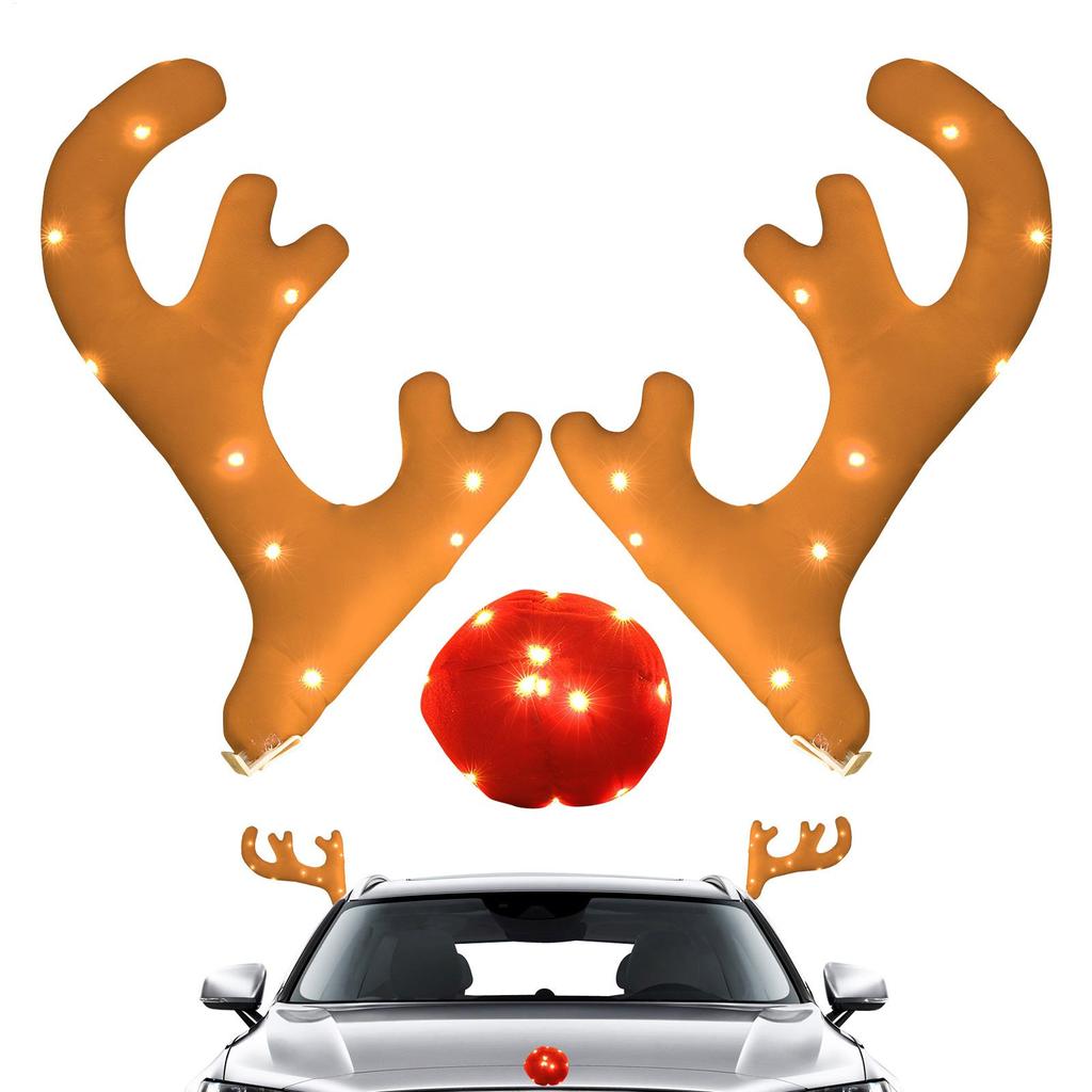 Украшение для автомобиля Рождественские оленьи рога Автомобильные оленьи рога Рождественский декор Светящийся набор рогов Крыши Вершины Украшение в виде оленя