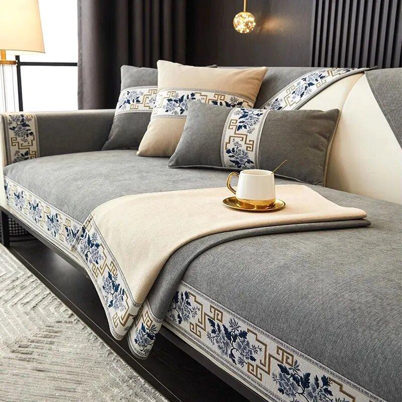 Shenier Чехол на диван в новом китайском стиле, универсальный для четырех сезонов, противоскользящий коврик для дивана, комбинированная подушка для дивана, декор, чехол-полотенце для дивана