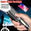 Super Bright LED Flashlight with COB Sidelight USB Rechargeable Zoomable Waterproof Torch Light for Outdoor Camping Hiking Lighting