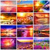 Diamond Art Painting Sunset Seaside Landscape Full Square/round Embroidery Mosaic Flower Scenery Cross Stitch Home Decor