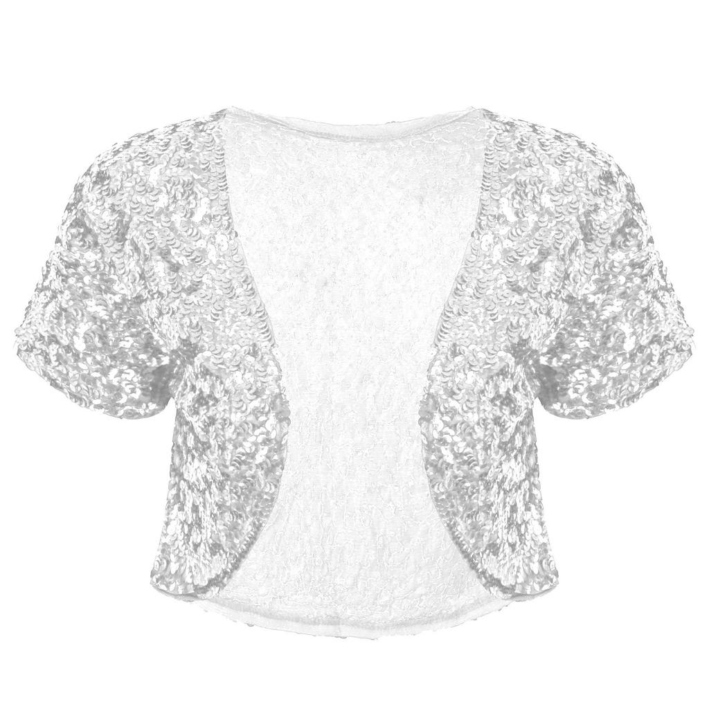 Womens Glitter Sequin Cropped Waistcoat Jacket Cardigan Coat Shiny Outwear Stage Performance Costume