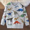 Детская толстовка унисекс с рисунком динозавра, эластичные манжеты и подол, круглый вырез, длинный рукав, свободный детский топ для занятий спортом, школы, повседневной носки