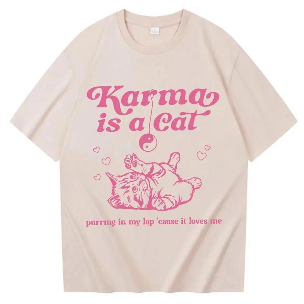 Футболка Karma Is A Cat Мужская футболка Taylor Music Футболка с изображением кошки Топы Taylor Merch Music Tour 2024 Swift Футболки с коротким рукавом и круглым вырезом Футболки