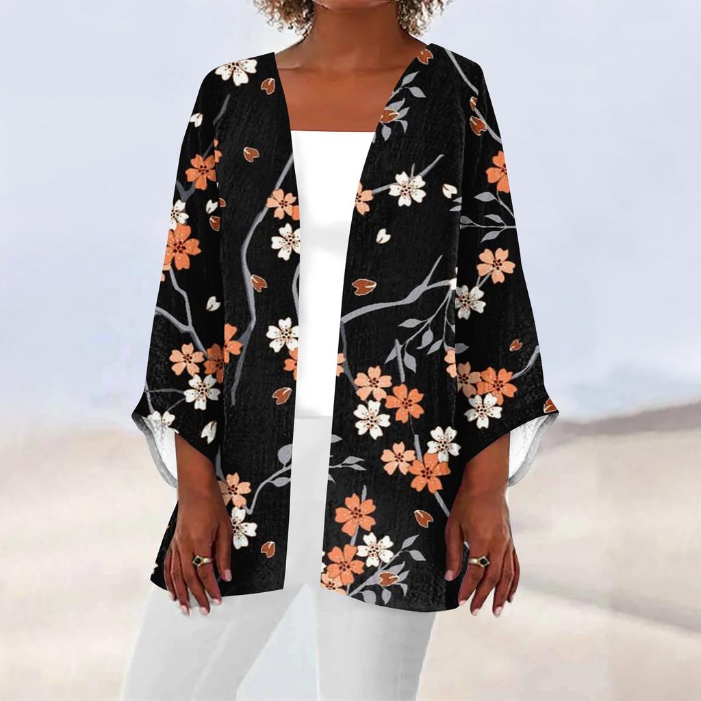 Женская повседневная модная легкая куртка средней длины с принтом в стиле ретро, ​​кардиган