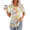 Ladies' Easter Printed Casual Pleated Round Short Sleeved T-shirt Top