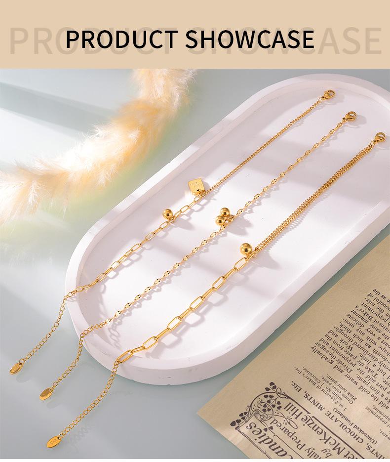 Новой английский браслет на ногу с буквой удачи: Стальной шар Титановая квадратная пластина для женщин - Простой, Универсальный Сборный Дизайн