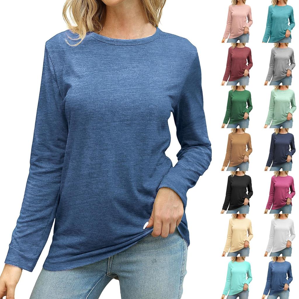 Women Long Sleeve Shirts Tops Fall Tunic Causal Fashion Round Neck Basic Tee