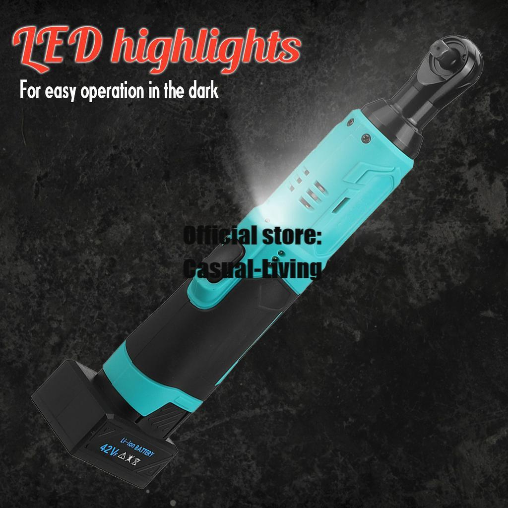 4000mAh 3/8" Electric Wrench Cordless Ratchet Rechargeable Scaffolding 90 N.m Right Angle Wrench Tool + 1/2 Battery Charger Socket Kit