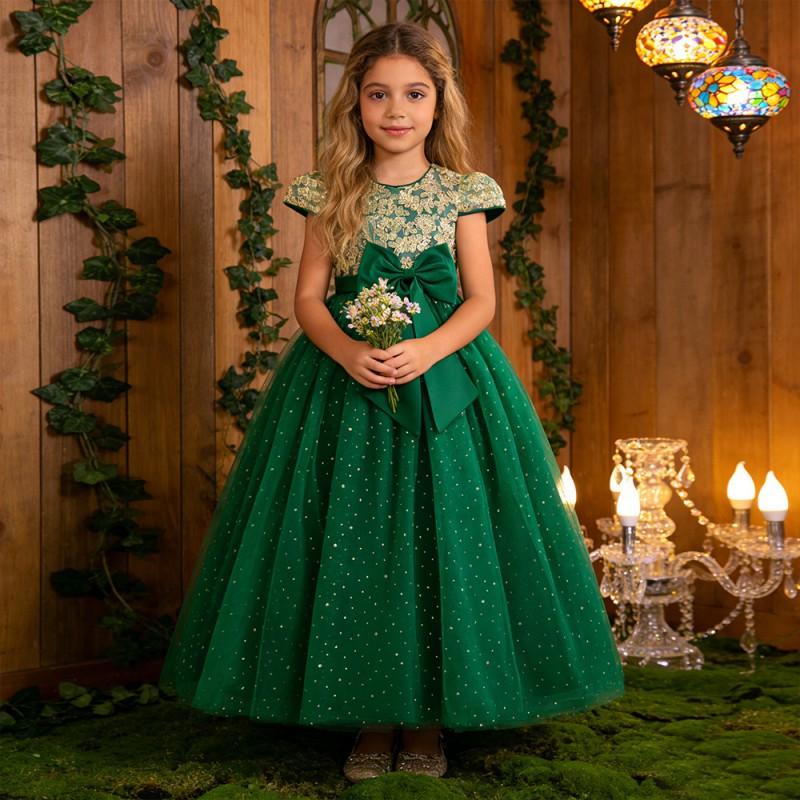 2026 Girls Princess Tulle Party Dress Embroidered Long Skirt Kids Wedding Events
