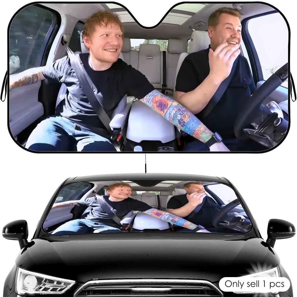 E-Ed Sheeran Driving Sun Visor Reusable Aluminum Foil Car Windshield Sun Visor UV Protector Heat Insulation Cover Shade