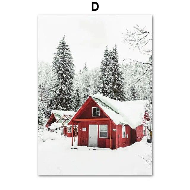 Рождественская елка, винтажный автомобиль, красный свет, украшение для гостиной, плакаты и принты, настенная живопись на холсте, настенные картины, домашний декор без рамки