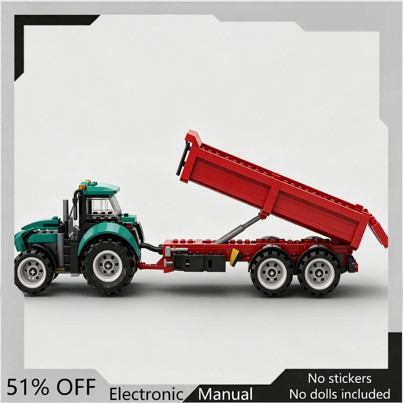 384pcs MOC red dump truck bed model, custom building blocks, DIY assembly, educational farm vehicle toy, suitable for children