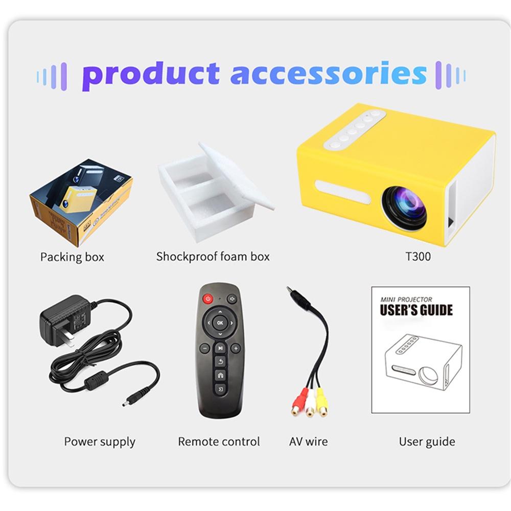 12В-2А T300 1920*1080 LED Мини Портативный Проектор 240x320 AV USB Аудио Проектор 3D Домашний Кинотеатр Медиа Видеоплеер Встроенный Динамик 20Вт