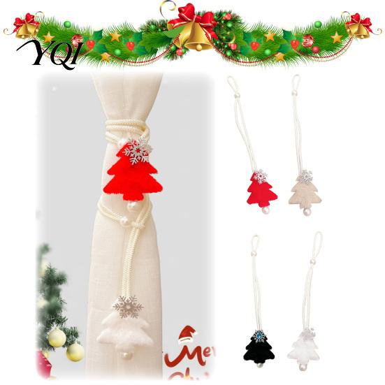 Felt Curtain Buckles for Holiday Christmas Tree Tieback with Snowflake Pearl Decor, Fabric Xmas Winter Seasonal Window Decor Drape Holder, Adjustable