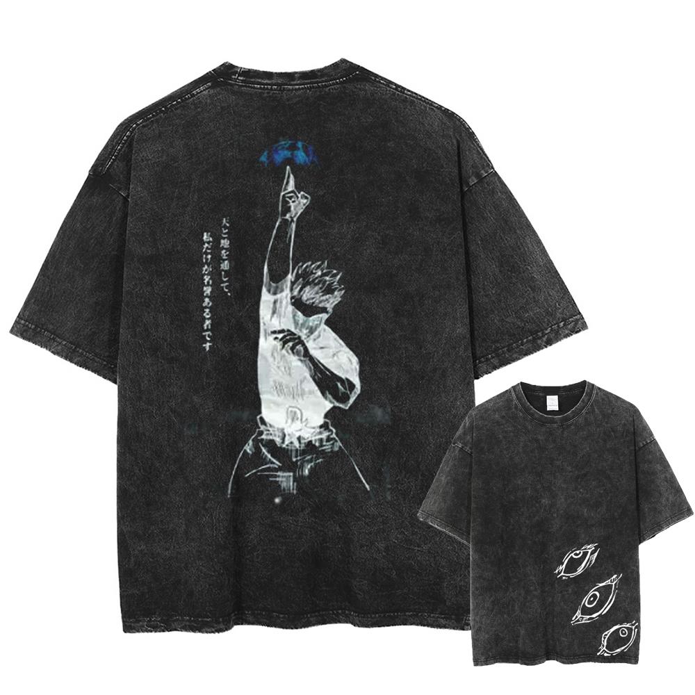 Gojo Satoru Jujutsu Kaisen Men Women Tshirt Washed Cotton T-shirt Clothing Summer Short Sleeve Oversized Tees Streetwear