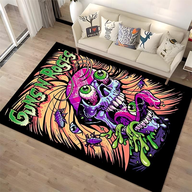 Skull Band Art: Guns N' Roses Design Non-slip rug suitable for living room and bedroom sofas
