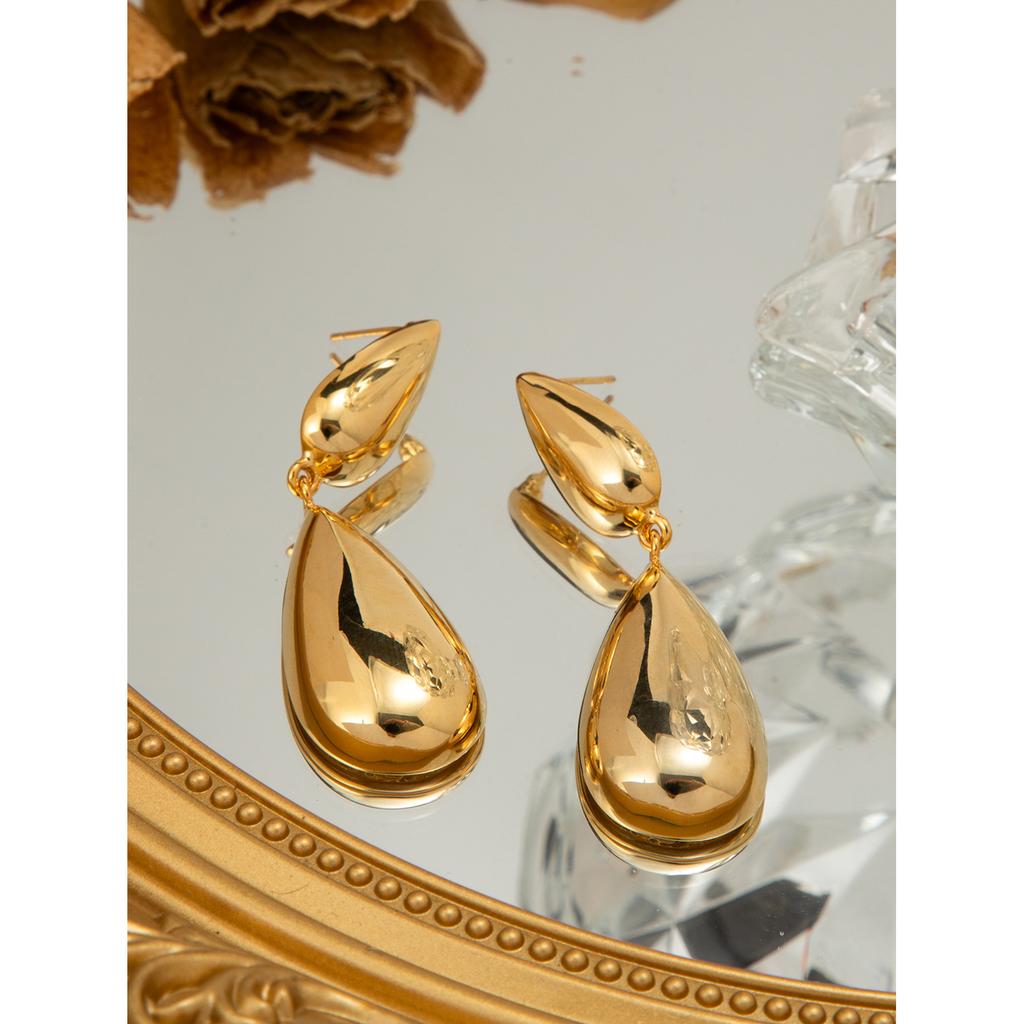 Серьги из латуни с высокой цветостойкостью, французское ретро из настоящего золота 18 карат, простые, легкие, роскошные, универсальные, женские серьги с бахромой в форме капли воды