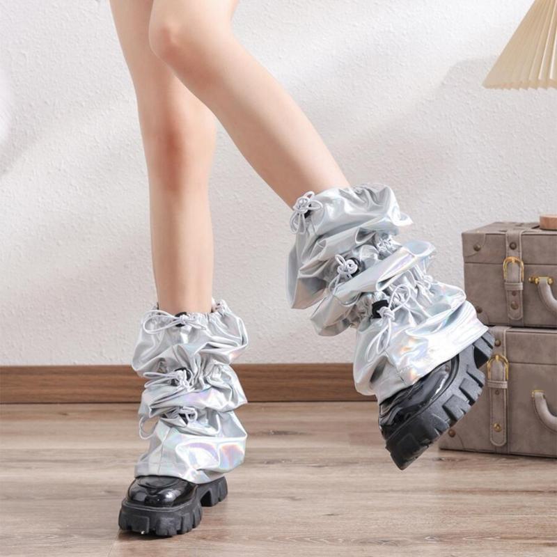 Japanese Women Sweet Girl Leg Warmer Long Socks Harajuku Punk Drawstring Holographic Leg Cover with Adjustable Length