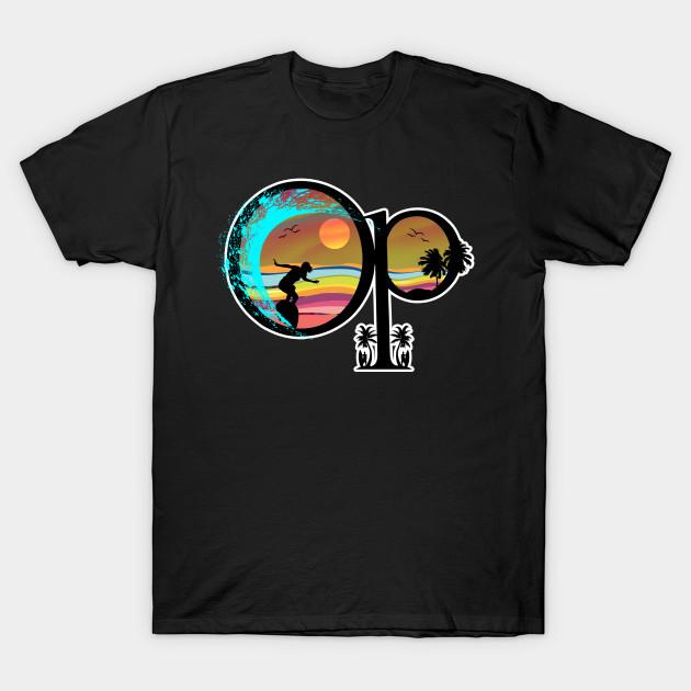 Asian Size Men Print T-shirt Retro Ocean Pacific - Summer Surf- 80S No-Cut Heat Transfer Print Cotton Tshirt