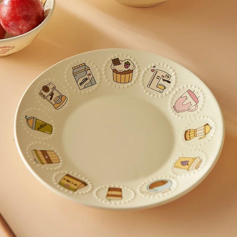 Легкая Роскошь Круглые Керамические Тарелки Посуда Отель Обеденная Тарелка Изысканная Тарелка для Фруктов Салата Домашние Вкусные Миски для Рамена