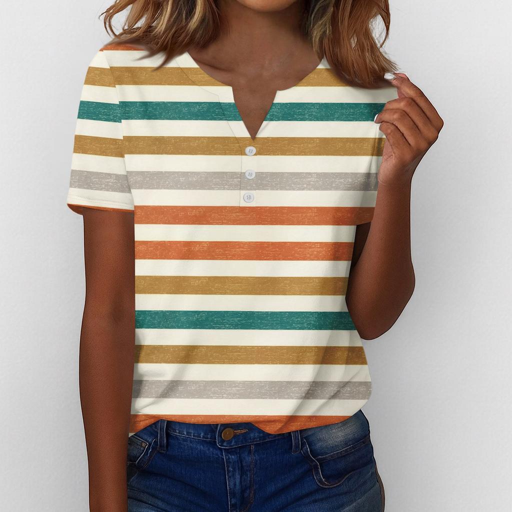 Летние топы для женщин Блузки на пуговицах для женщин Нарядные повседневные футболки с V-образным вырезом