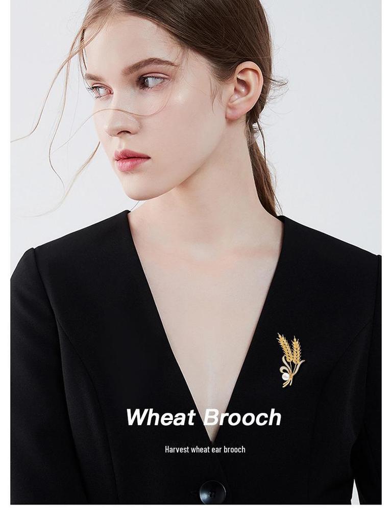 Роскошная брошь в виде колосьев пшеницы и риса — изысканный, высококлассный корсаж для пальто и костюмов.