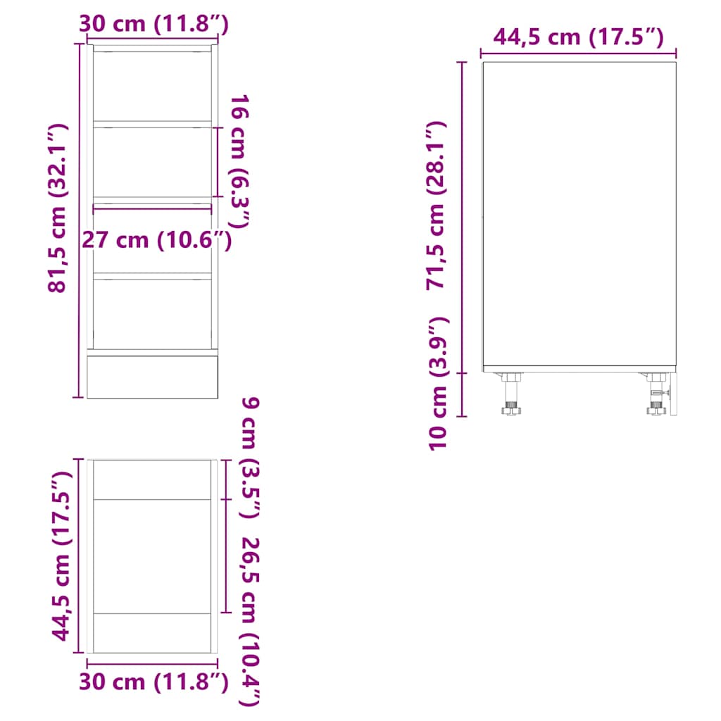 Riga Under Cabinet in Grey Sonoma 30 x 44.5 x 81.5 cm Particleboard