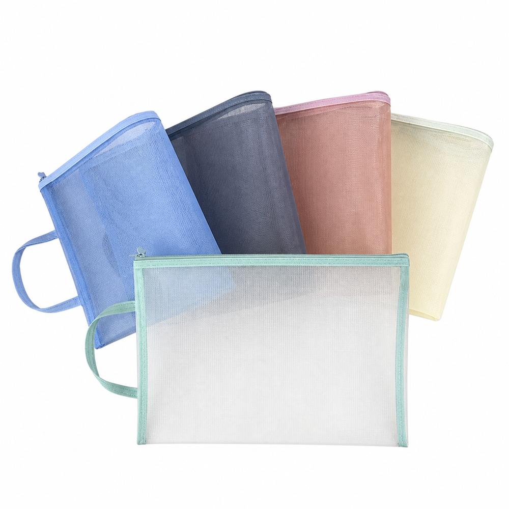 A4 Mesh Zip Bag Nylon Cosmetic Makeup Bag New Document Storage Bag School Supplies