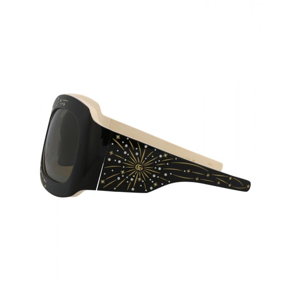 Gucci Shield Frame Acetate Sunglasses Black Black Grey