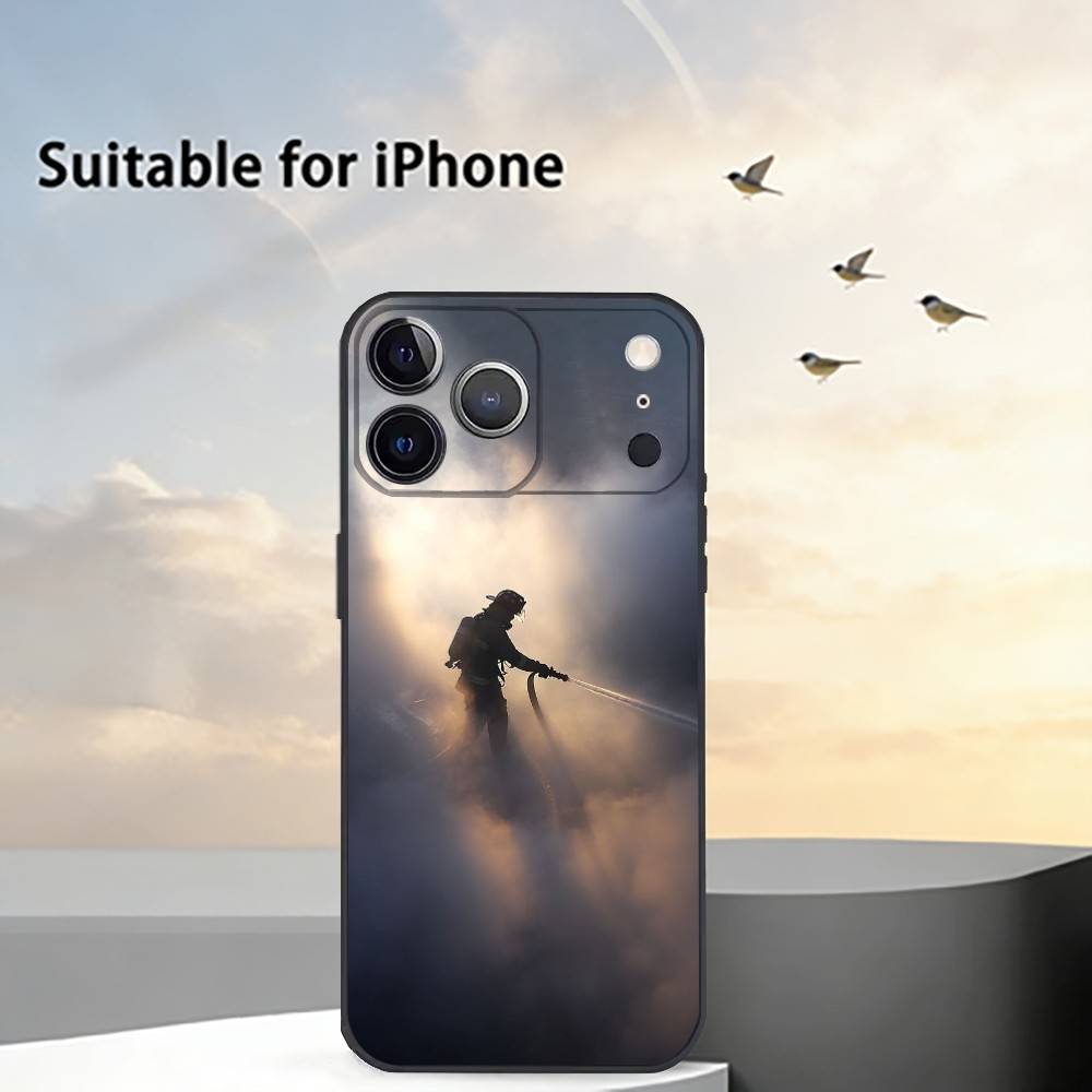 F-Пожарный Чехол для телефона Пожарного Для iPhone 17, 16,15,14,13,12,11 Plus,Pro Max, Другие Мягкий Черный Чехол