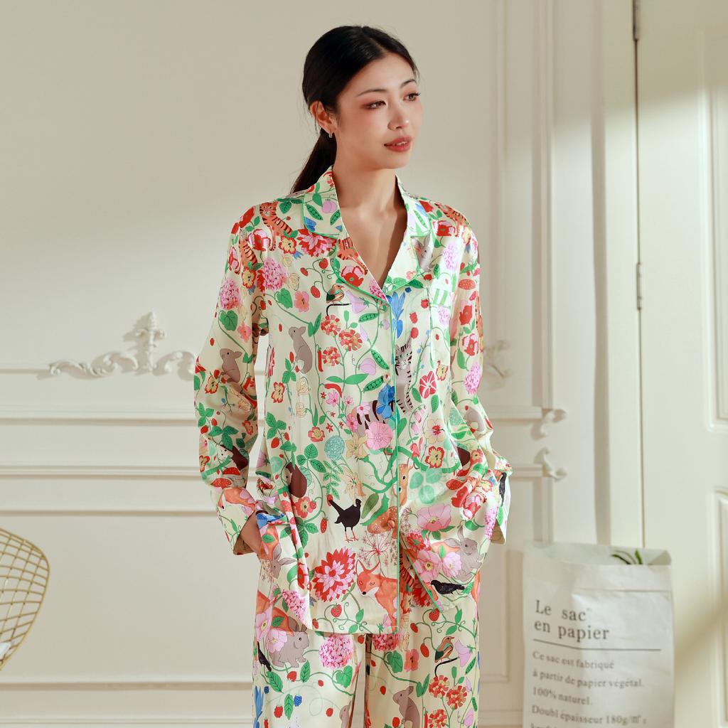 Женский пижамный комплект с зеленым принтом, брюки с длинными рукавами, одежда для дома и отдыха на открытом воздухе, пижамы