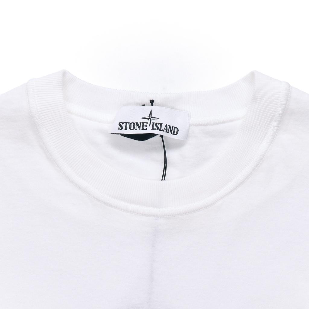 STONE ISLAND Футболка с логотипом, белая, унисекс, топы 741524113-V0001