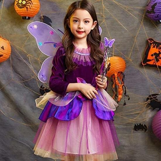 Formemory Fairy Costume, Princess, Halloween Witch Cosplay, Flower Fairy Costume, Kids' Girls' Halloween Cosplay Dress, Magic Wand Wing Costume,