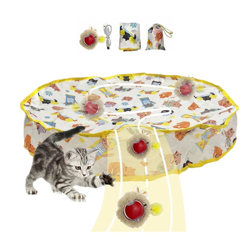 Интерактивный игровой коврик с игрушкой для кошек, активируемой движением, и быстро катящимися игрушечными шариками, перезаряжаемый коврик-дразнилка диаметром 28 дюймов