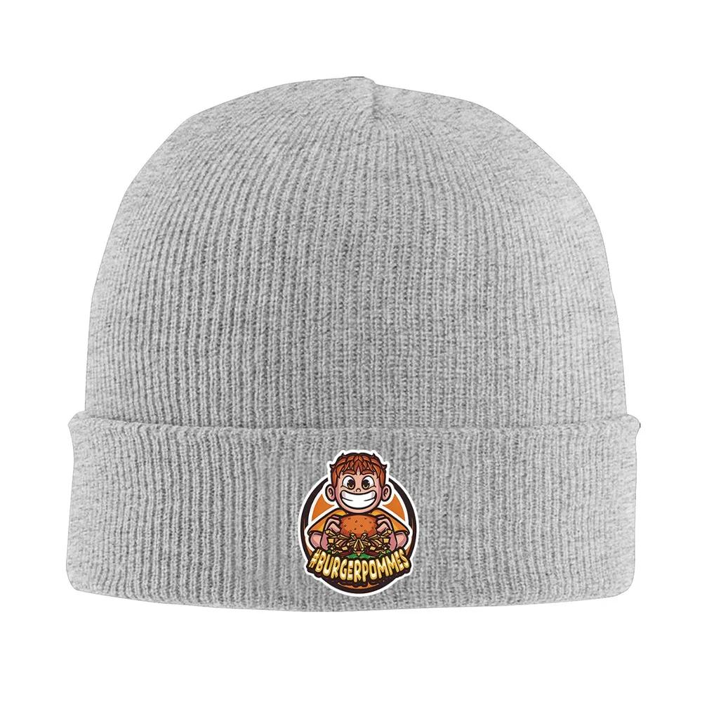 Boy holding burger and fries Unisex Women Unisex Knitted Hat Beanie Pullover Cap Winter Thermal Warm Christmas Outdoor Cycling