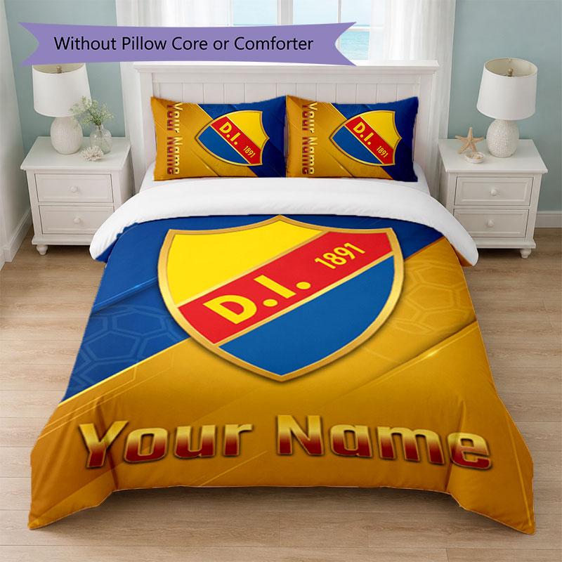 Djurgårdens IF Custom Name Text Bedding Set 1 Duvet Cover+2 Pillowcases Soccer Logo Personalized Gift For Special Occasion Bedroom Decor