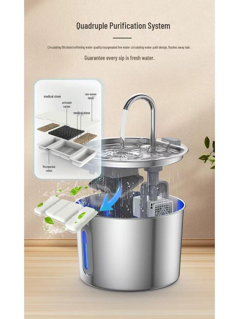 Stainless Steel Pet Water Fountain with Automatic Circulation and Leak-Free Design for Cats and Dogs