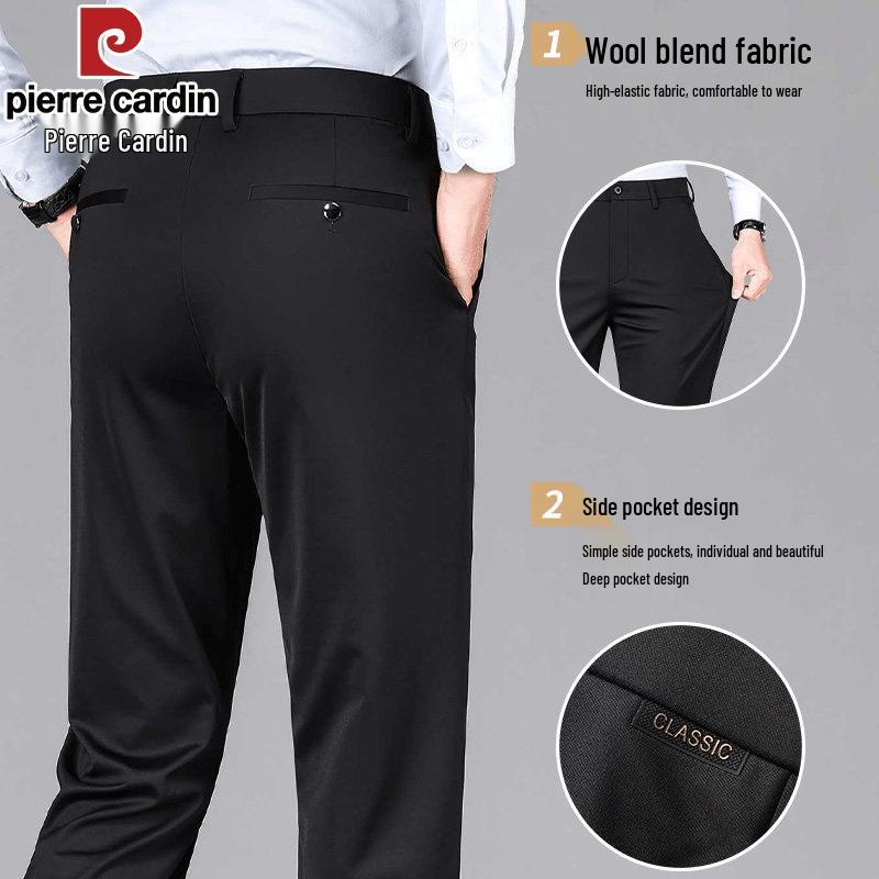 Pierre Cardin Men's Fleece-Lined Wool Blend Business Casual Straight-Leg Pants