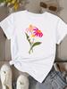 (Азиатский размер) милый цветок милый Женская одежда Футболка Женский топ Мода Женская футболка с коротким рукавом Графические футболки Принт Футболка
