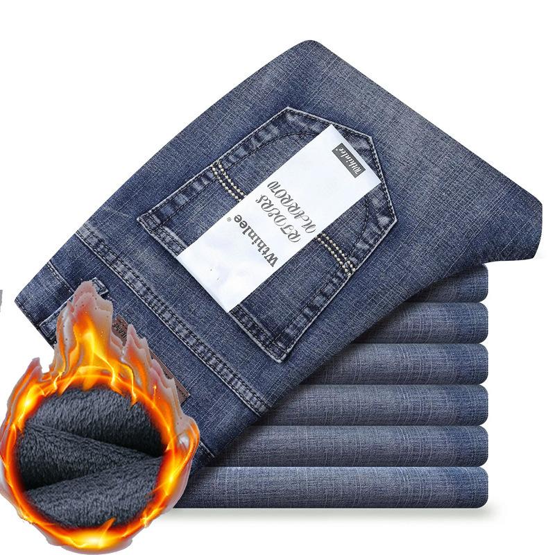 2024 Осень/Зима Новые Джинсовые Мужские Прямые Свободные Эластичные Повседневные Брюки С Плотным Бархатом/Обычные Брюки