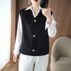 Women's V-Neck Wool Blend Sleeveless Cardigan with Shoulder Pads - 100% Wool, Double-Faced, Perfect for Autumn and Winter.