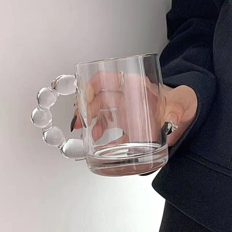 Creative Heat-Resistant Clear Glass Cup European Style Handle Mug for Coffee Latte Milk Cocktail Elegant Gift for Friends