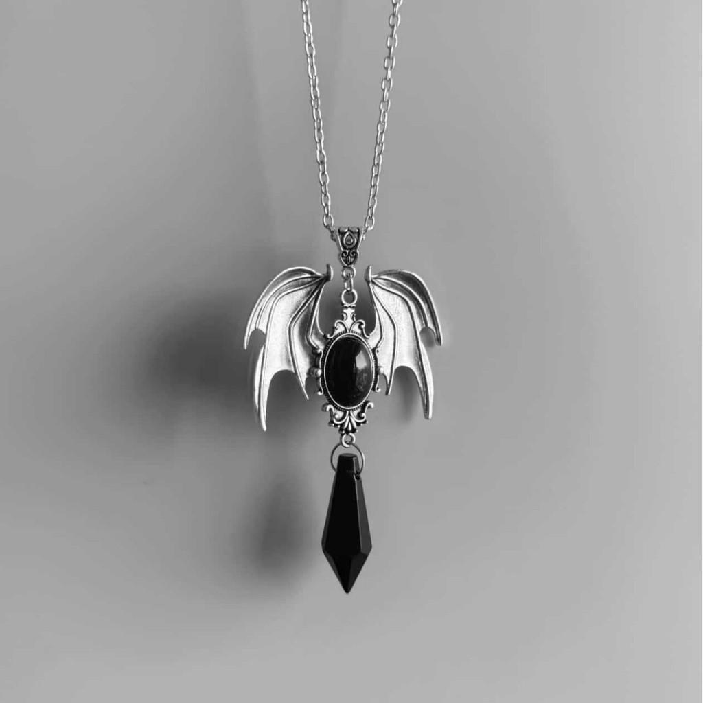 Gothic Baroque Ruby Crystal Necklace With Winged Pendant For Women