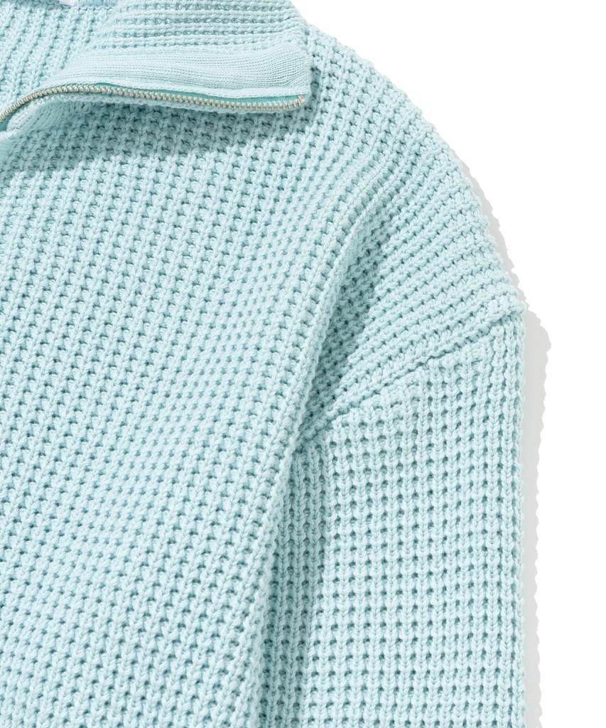 KNITTED Soft Cotton Heavy Waffle Half Zip Knit Sky Blue
