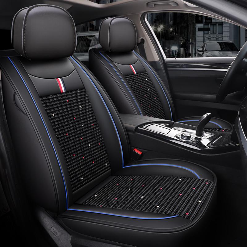 5-местные высококачественные чехлы на сиденья из кожи и ледяного шелка с полной защитой - Универсальная посадка, дышащие, противоскользящие, простые в установке