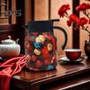Vintage Floral Pattern Teapot with Built-in Filter V-Shaped Spout Pressurized Water Tea Infuser Teapot 1000ml Stainless Steel Insulated Tea Pot for