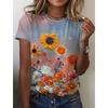 Flower Series 3D Digital Printed Women's Fashionable Casual Round Neck Short Sleeved T-shirt