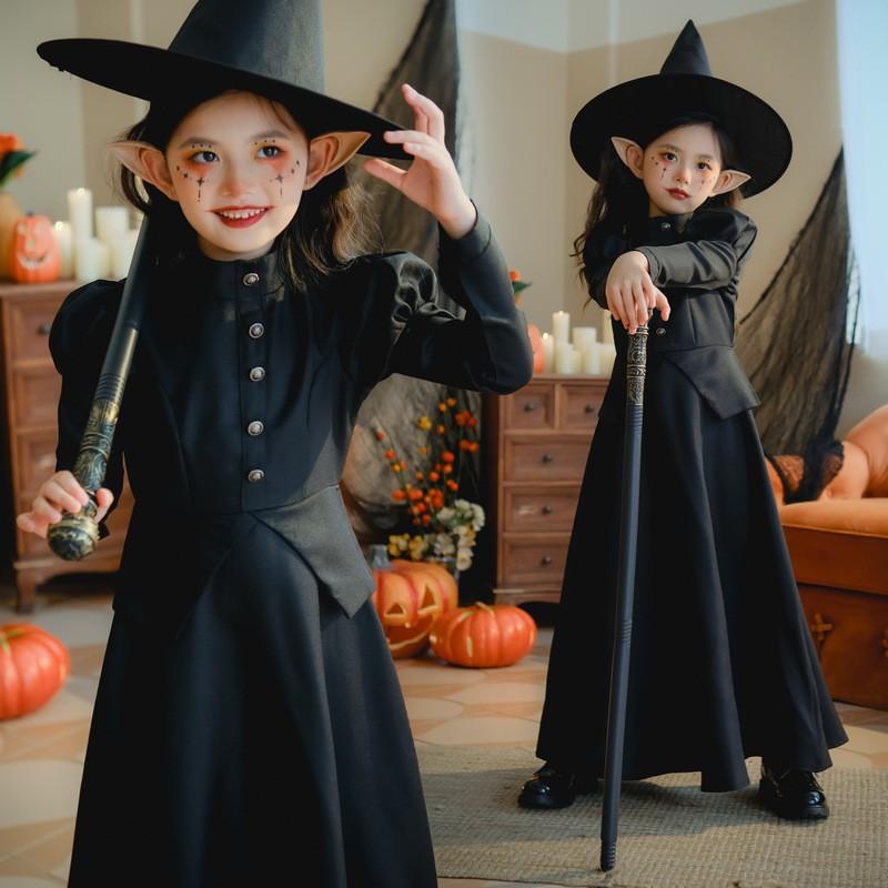 Halloween Kids Costume Witch Dress With Cape Long Sleeve Performance Outfit Girls 3-8 Years